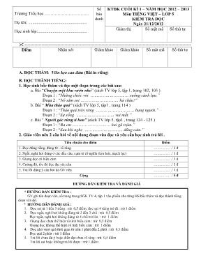 Đề kiểm tra định kỳ cuối kỳ 1 các môn Lớp 5 - Năm học 2012-2013